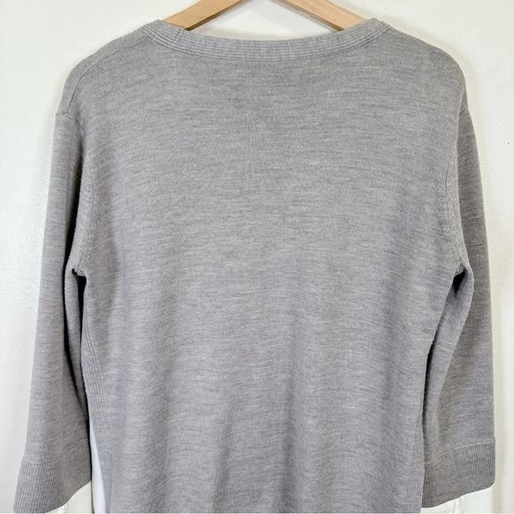 Club Monaco Mixed Media V Neck Sweater In Grey White Color - Picture 13 of 15